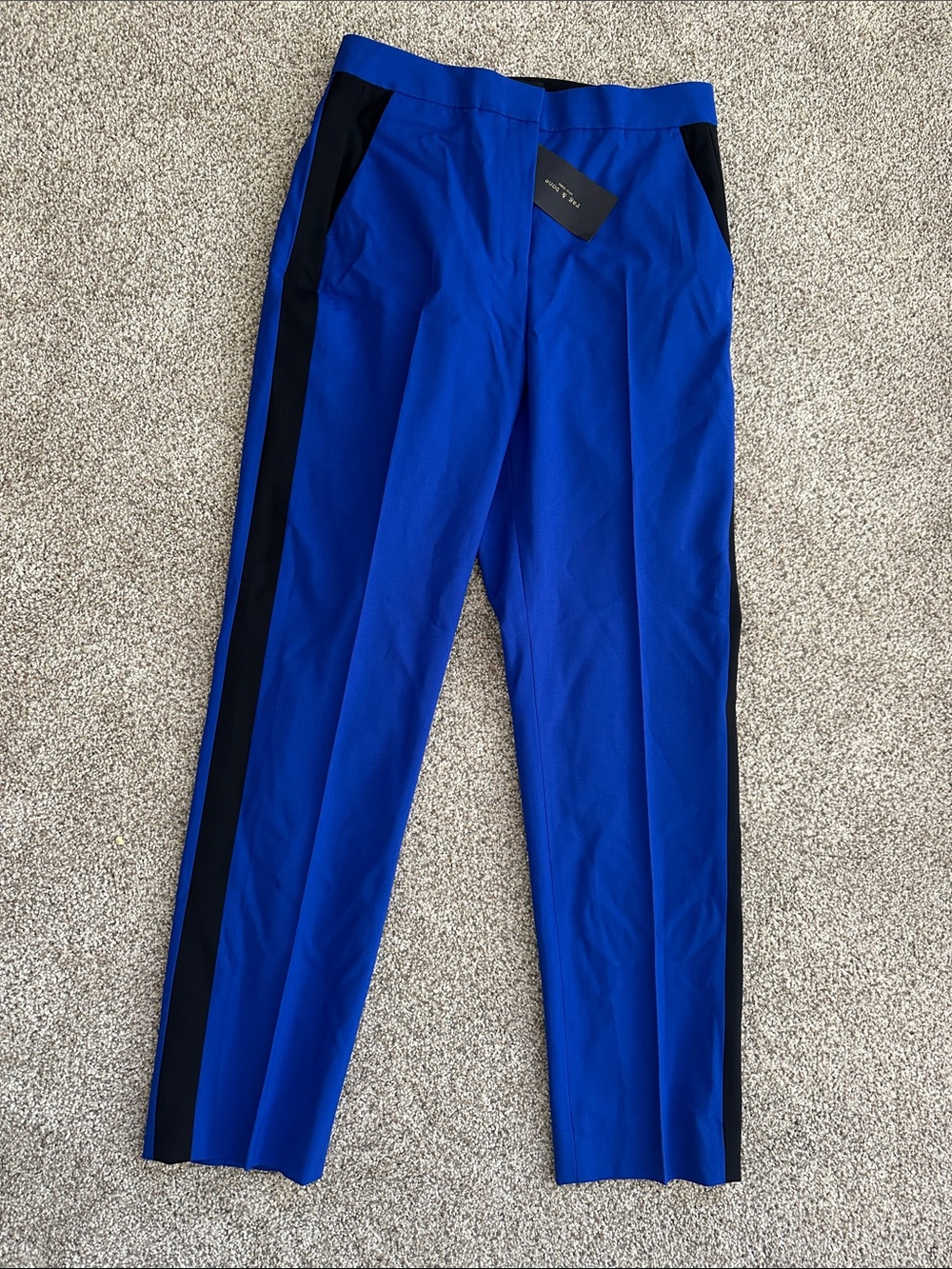 rag & bone Cobalt Blue Trousers with Black Side Stripe - Size 4